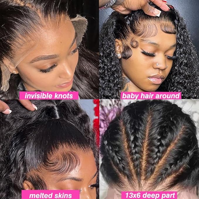 26 Inch Water Wave 13x6 HD Lace Front Wigs Human Hair Pre Plucked 200 Density Deep Part Curly Wig for Women Water Wave Frontal Wigs Human Hair