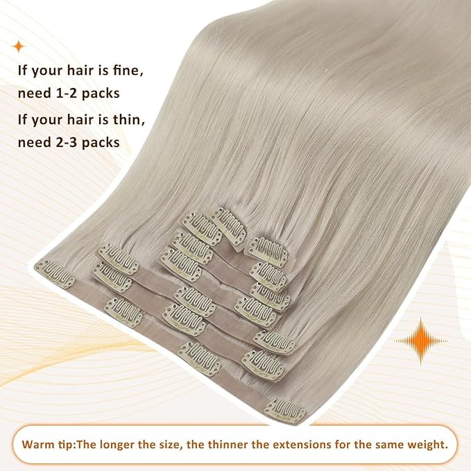 Full Shine Seamless Clip in Hair Extensions Blonde Seamless Hair Extension Clip ins PU Weft Straight Remy Hair Full Head for Women 18 Inch 8 PCS 120 G