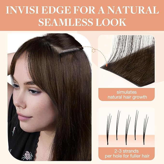 GOO GOO Invisi Edge Tape in Hair Extensions Human Hair, 4A Chocolate Brown, 6pcs 18inch 15g, Virgin Remy Hair, Seamless Injected Tape, Natural Look