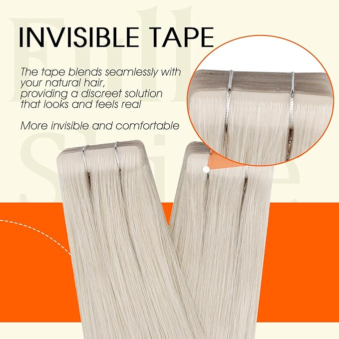 Full Shine Intact Tape Ins Human Hair Extensions Blonde Injection Tape in Hair Extensions Human Hair 18Inch Seamless Remy Skin Weft Cuticles Aligned for Women Daily Office Look 50Gram 20Pcs
