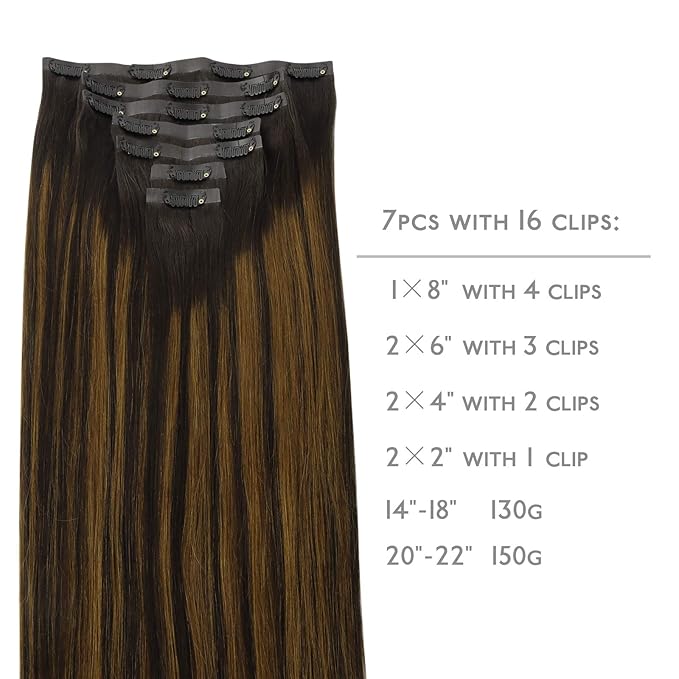 WENNALIFE Seamless Clip In Hair Extensions, 22 Inch 150g 7pcs Balayage Dark Brown to Chestnut Brown Hair Extensions Clip in Human Hair Invisible PU Skin Weft Natural Remy Human Hair Extensions