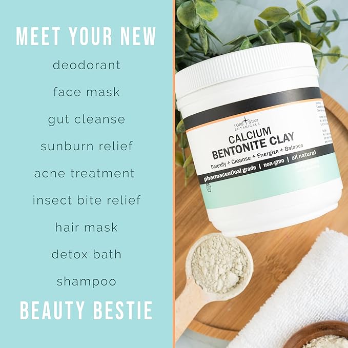 Calcium Bentonite Clay Healing Powder - Pure Pharmaceutical - Face, Body & Hair Mask, Natural Mud Masks, Deep Pore Cleansing for Health & Beauty