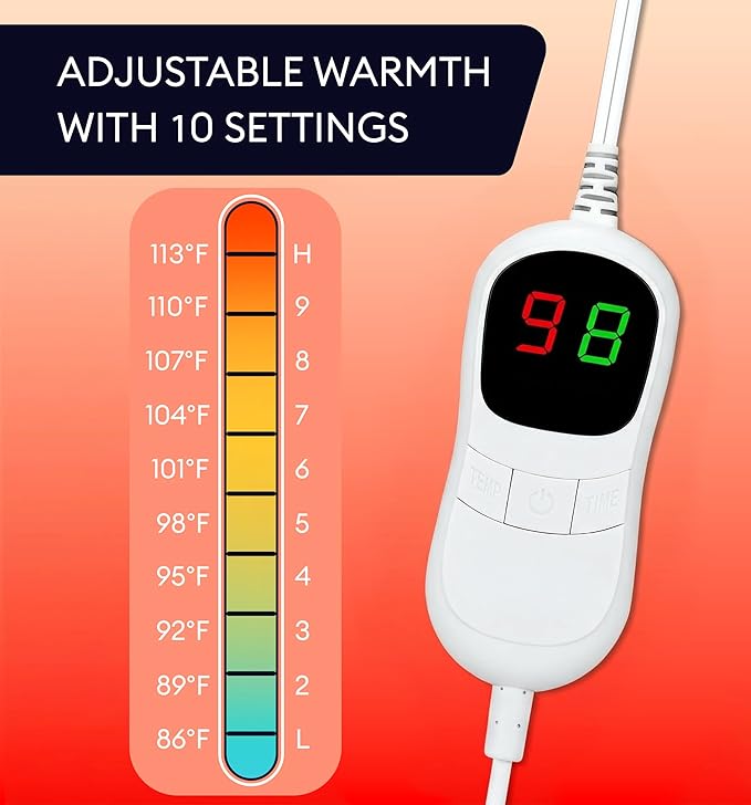 Heated Blanket Electric Throw 50"x60" – Safe Electric Heating Blanket with Auto Shut-Off & Overheat Protection, 10 Heat Settings, Washable Heated Throw for Couch, Bed, Office & Dorm