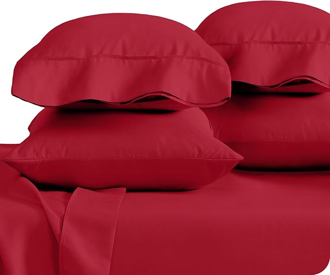 Bare Home Microfiber Bulk Pillow Cases - Standard/Queen Size Set of 4 - Cooling Pillowcases - Double Brushed - Red Pillowcases 4 Pack - Easy Care (Standard - 4 Pack, Red)
