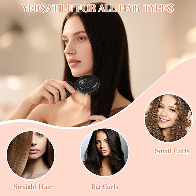 2pcs Mini Hair Brush with Mirror, Compact Air-Cushion Styling Foldable Brush, Tangle-Free Portable Design Lightweight Travel Brush for Women