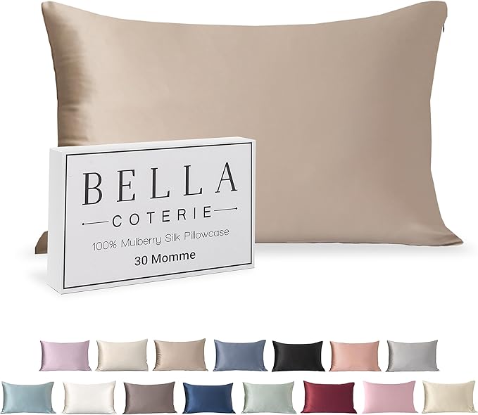 Bella Coterie Luxury Silk Pillowcase for Hair and Skin | 30 Momme | 100% Pure 6A Mulberry Silk | Super Soft | Perfectly Plush [King, Champagne]