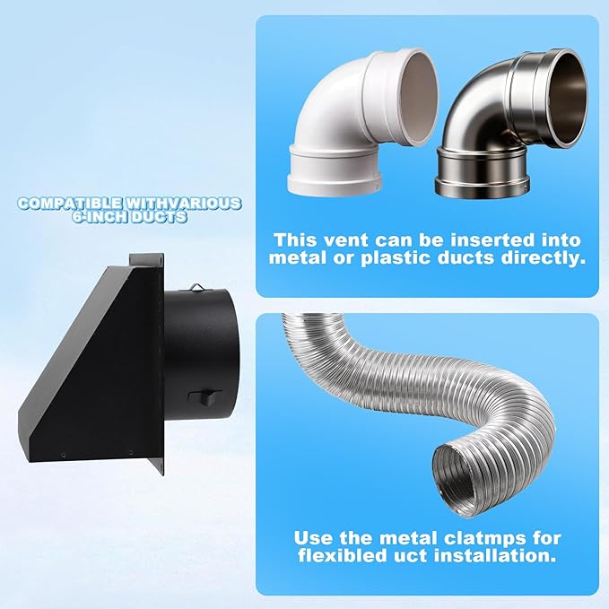 Outdoor Dryer Vent Cover Outside - 4 Inch Stainless Steel Exterior Dryer Vent Cover with One-Way Damper, Weatherproof Fixed Mesh & Noise Reducing Rubber Gasket for Laundry Room, RV