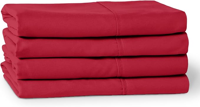 Bare Home Microfiber Bulk Pillow Cases - Standard/Queen Size Set of 4 - Cooling Pillowcases - Double Brushed - Red Pillowcases 4 Pack - Easy Care (Standard - 4 Pack, Red)