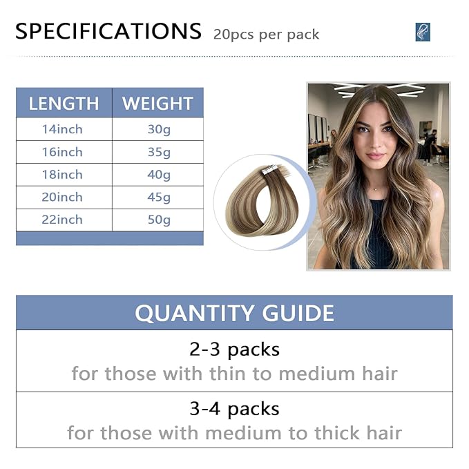 COOKAYU Invisi Edge Tape in Hair Extensions, Tape in Human Hair Extensions Walnut Brown to Ash Brown and Blonde Seamless Injected Human Hair 20pcs/pack 22Inch 50g