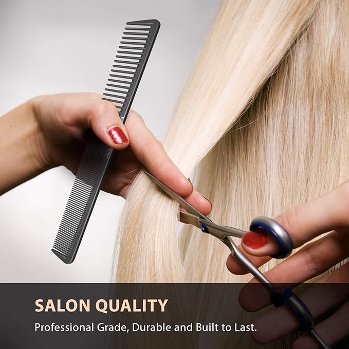 Professional 7 Inch Black Carbon Fiber Anti Static Chemical And Heat Resistant Comb For All Hair Types | Fine and Wide Tooth Comb For Men and Women