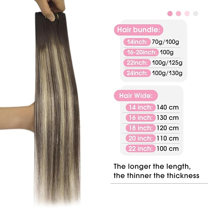YoungSee Human Hair Sew in Extensions Balayage Double Weft Human Hair Extensions Chocolate Brown with Ash Blonde Balayage Sew in Bundles Human Hair 16Inch 100G