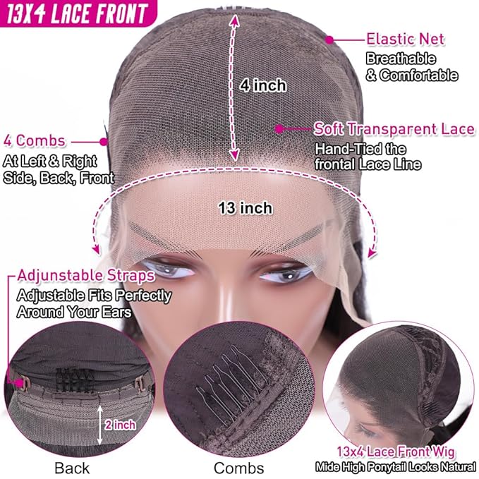 Hermosa 13x4 HD Transparent Lace Front Wigs Human Hair Pre Plucked with Baby Hair 220% Density Straight Lace Front Wigs Human Hair for Black Women Natural Hairline 24 inch