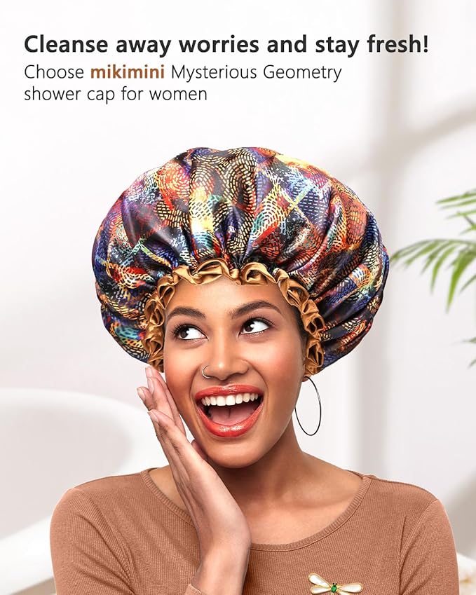 mikimini Shower cap for Women and Girls, Champagne,Mysterious,Romantic Petals, Large and Medium (Mysterious, Medium (Pack of 1))