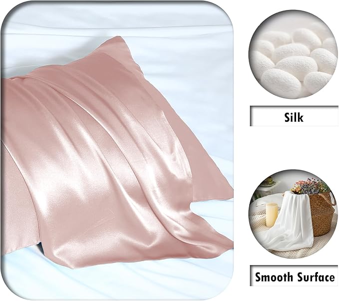 Silk Pillow Cases 2 Pack Soft Breathable and Sliky King Size Pillow Cases Set of 2,Natural Mulberry Satin Silk Pillowcase with Hidden Zipper for Hair and Skin (Coral,20"X 36",2pcs)