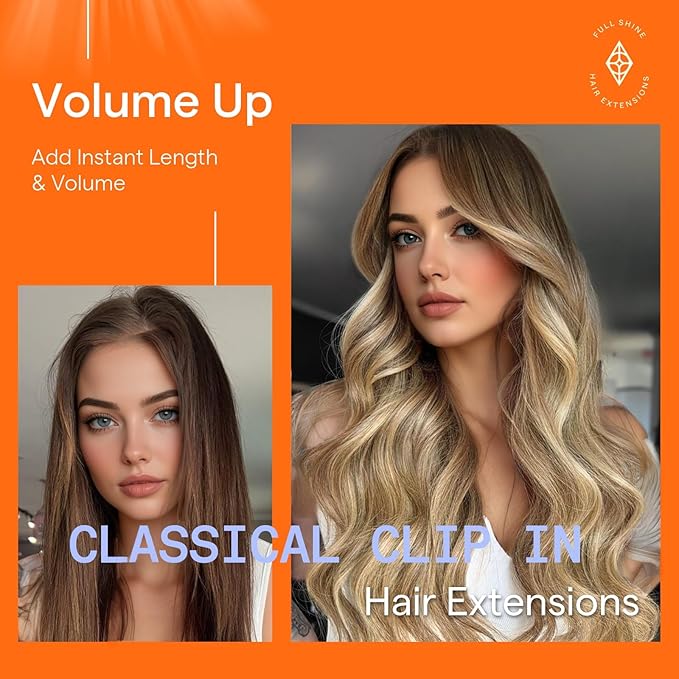 Full Shine Balayage Brown Clip in Hair Extensions Human Hair Brown to Light Brown Mix Light Blonde Remy Hair Extensions Straight Clip in Extensions for Women 20 Inch 7 Pcs 120 G