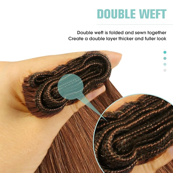 YoungSee Sew in Hair Extensions Real Human Hair Copper Human Hair Weft Extensions Light Copper Sew in Bundles Human Hair for Women 20Inch 100g