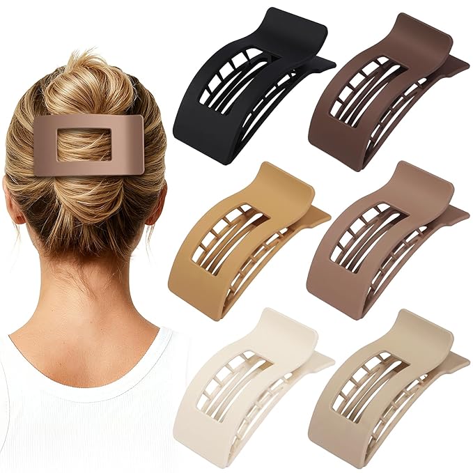 French Flat Hair Clips for Women 6pcs Hair Claw Clips for Thick or Thin Hair Matte Claw Clips for Girls Barrettes Non-Slip Strong Hold Hair Accessories for Women (Brown)