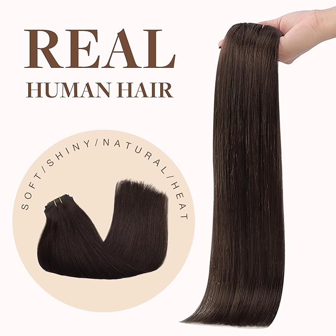 GOO GOO Clip in Hair Extensions Real Human Hair, Remy Human Hair Extensions Clip ins for Women, Natural Human Hair, 18inch 130g 7Pcs, 2A Light Brown