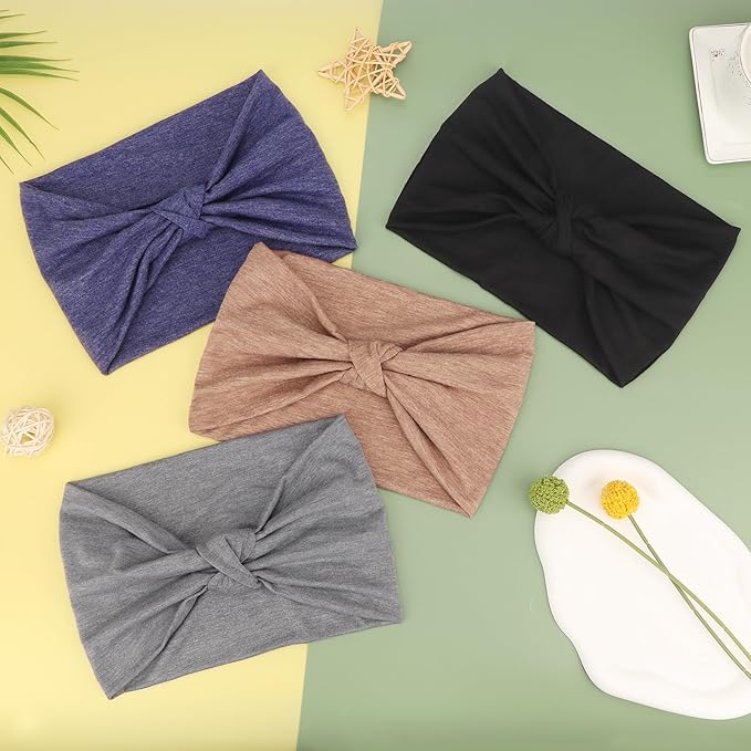 DRESHOW 4 Pack Turban Headbands for Women Wide Vintage Head Wraps Knotted Cute Hair Band Accessories