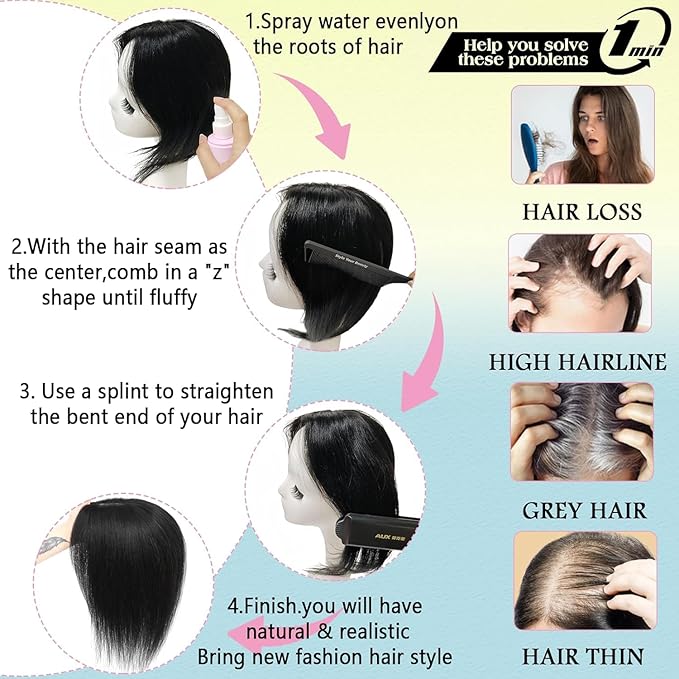 Hair Toppers for Women Real Human Hair, 360° 3D Toppers Pieces for Women with Thinning Crown Wispy Bangs 16 Inch Upgrade Big Basement (Light Brown, 16 Inch Wispy Bangs)