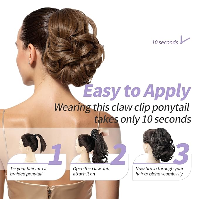 Black Ponytail Extension,9" Short Curly Wavy Claw Clip Pony tails Hair Extensions Natural Soft Synthetic Hairpiece for Women