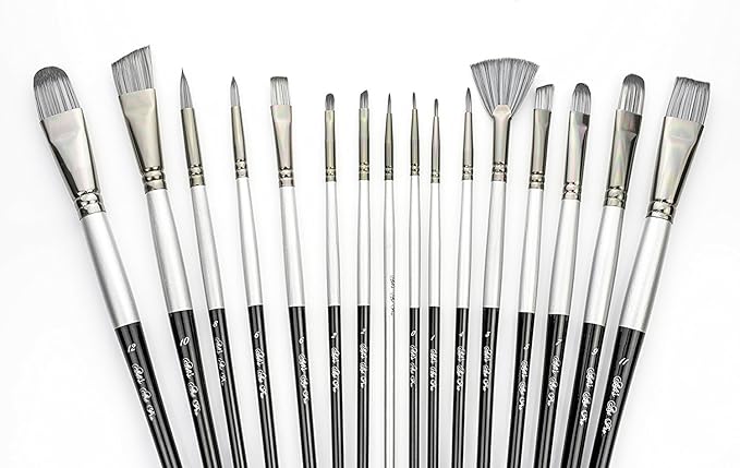 ADIS&Guys 15-Piece Art Paint Brush Set – Professional Brush Kit for Acrylic, Oil, Watercolor, Gouache, Face and Body – Includes Angle, Filbert, Flat, Fan & Round Brushes with Travel Case