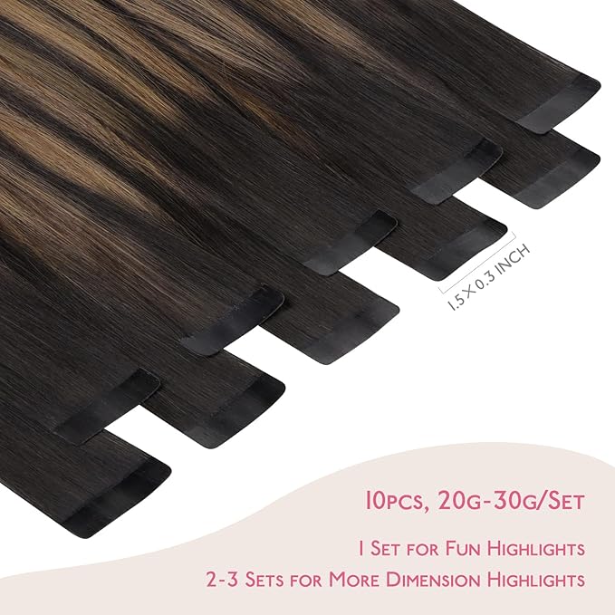 WENNALIFE Tape in Hair Extensions Human Hair Balayage Natural Black to Chestnut Brown Tape in Extensions, 10pcs 25g 16 inch Remy Invisible Tape Ins Straight Soft Real Human Hair Tape in Extensions
