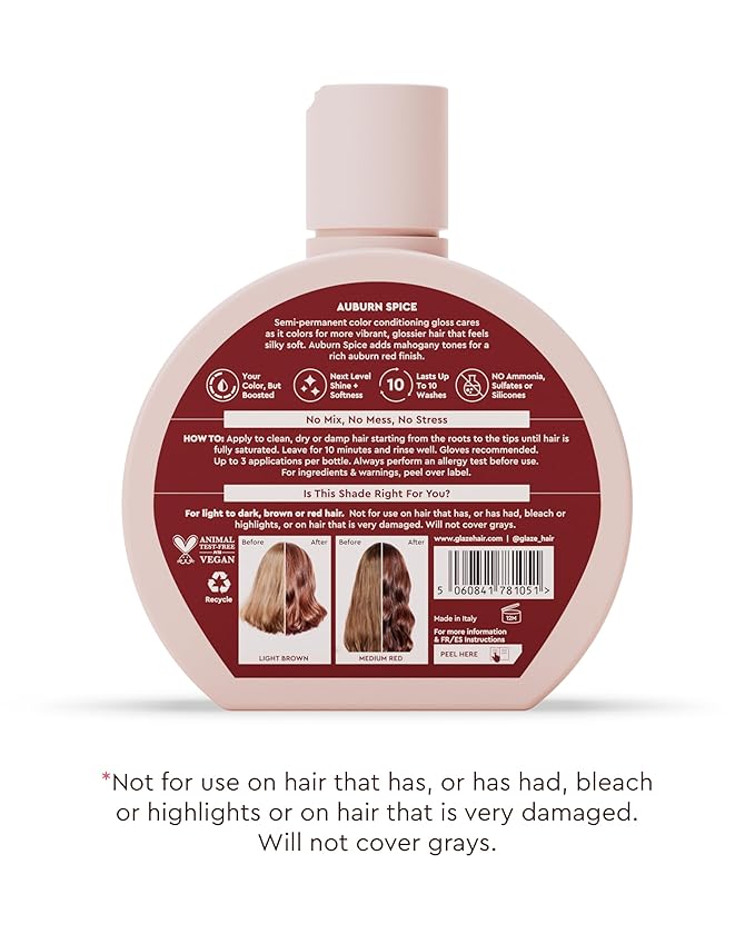 Glaze Color Conditioning Gloss - Tinted Moisturizer for Brown or Red Hair, Boosts Color and Shine, Repairs Damage - Auburn Spice, 6.4 oz