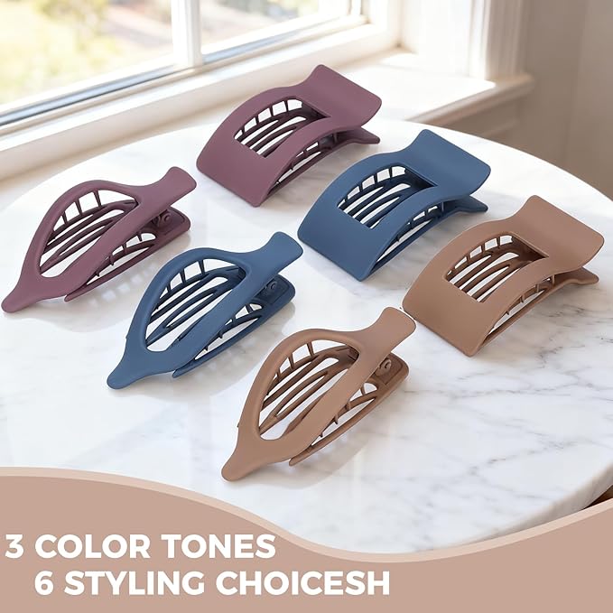 6 Pack Flat Hair Clips for Women Girls, French Flat Claw Clips for Think Hair Thin Hair with Strong Hold, Non-Slip, Matte Classic Barrettes for All Hair Styling