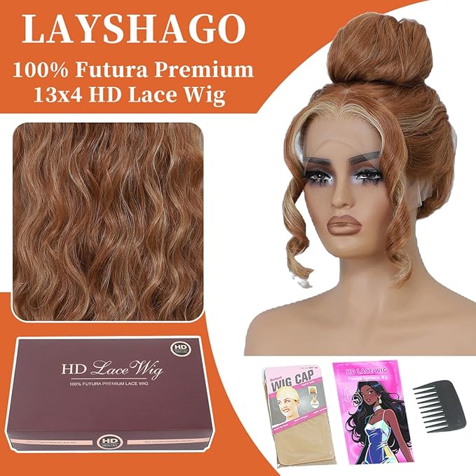 Synthetic Lace Front Wigs Pre Plucked Long Wavy 13x4 HD Lace Ginger Blonde Skunk Stripe Wig 100% Futura Premium Lace Wigs For Black Women 26 Inch Ready to Wear Daily Party Use