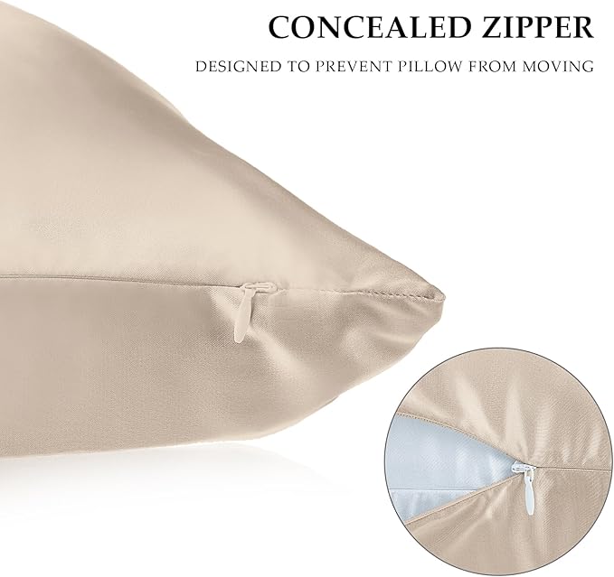 2 Pack Satin Pillowcase with Hidden Zipper, Adjustable Satin Eye Mask for Sleeping and Satin Volume Scrunchie for Hair and Skin, Standard Size(Champagne,Classic Style)