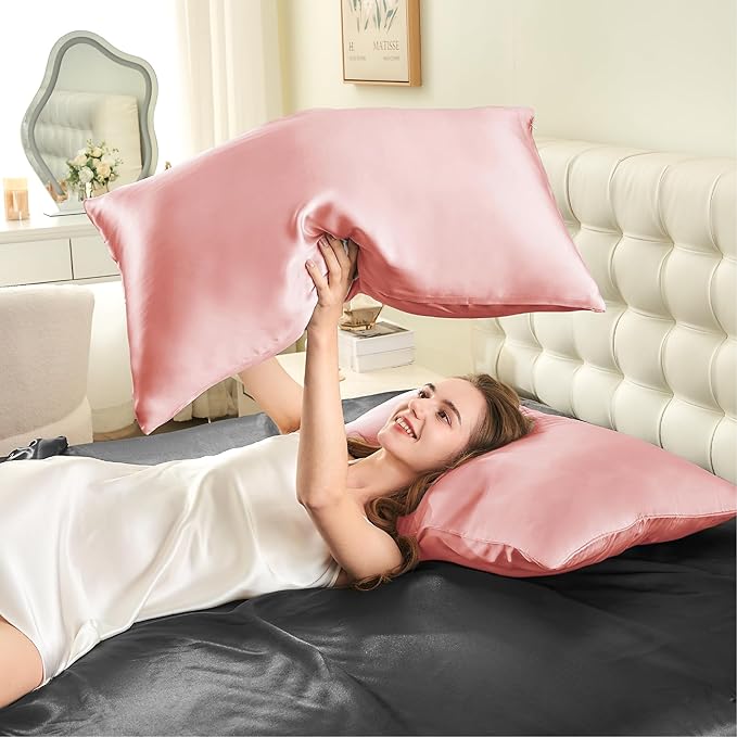 INFIIXSO Silk Pillow Cases 2 Pack Standard Size, Ultra Smooth & Soft Mulberry Silk Pillow Case for Hair and Skin, Breathable Cooling Silk Pillowcase with Hidden Zipper (Blush Pink, 20x26 Inches)