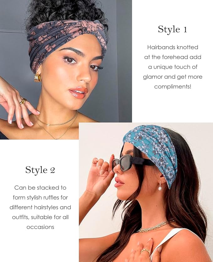 Artilady Wide Bandana Headbands for Women-Boho Bandeau Head Band Bohemian Paisley Red Headwrap Soft Athletic Elastic Sweat Non Slip Hair Bands for Curly Hair Accessories 6 PCS