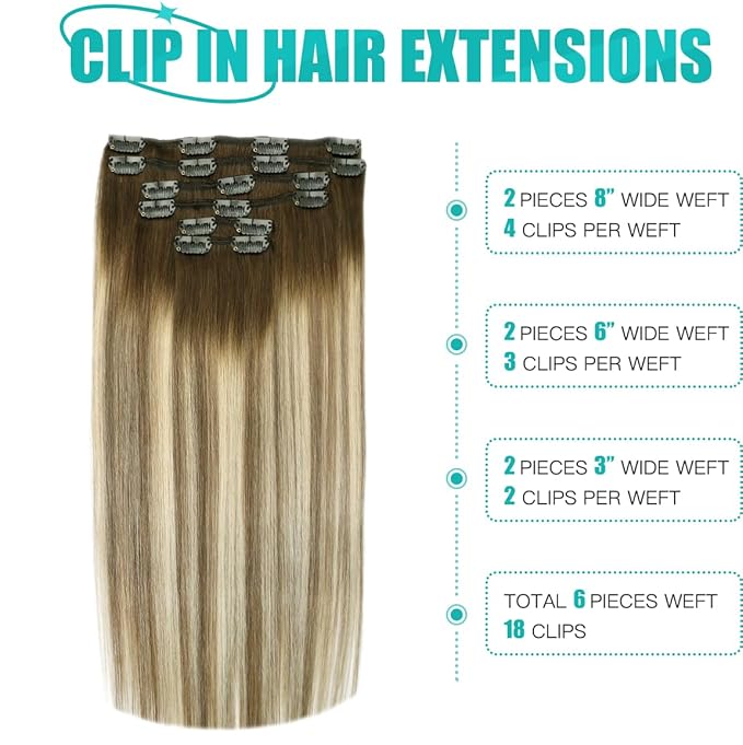 SURNEL Clip in Extensions Human Hair Balayage Walnut Brown to Ash Brown and Golden Blonde Hair Extensions Real Human Hair Clip ins 22 Inch 6pcs 120g(#3/8/22,22'')