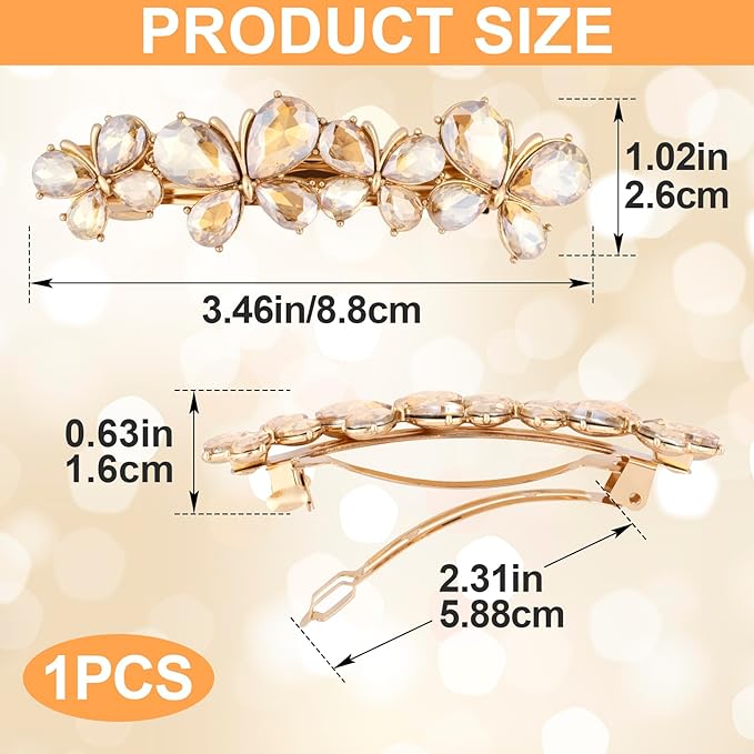 Joez Wonderful Rhinestone Hair Clips, Bridal Hair Accessories for Women, Sparkly Crystal Hair Pins, Fancy Hair Barrettes for Wedding, Bride, Long Hair (Champagne Butterfly, 1 Pcs)