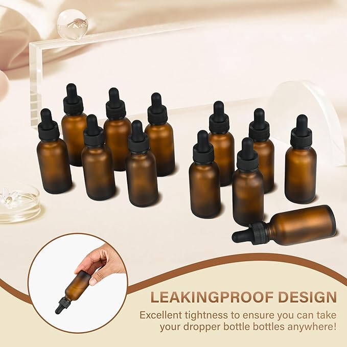 12 Pcs, 1oz Dropper Bottle, Amber Glass Eye Dropper Bottle, Tincture Bottles with Dropper, Pretty Finish, Leak-Proof Design, Stronger Suction for All Kinds of Mixed Liquids