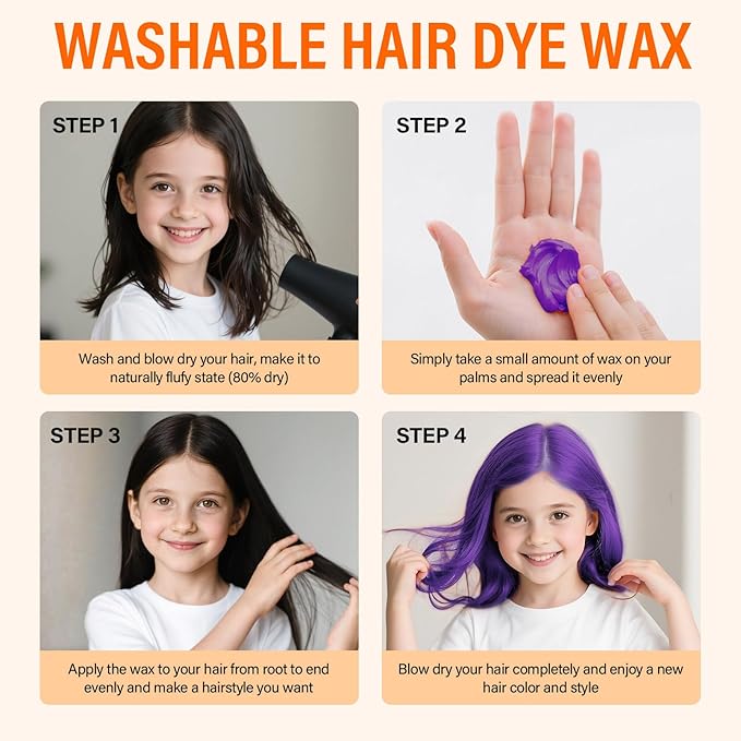 Purple Hair Wax, Temporary Hair Color Wax for kids, Washable & Nourishing Purple Hair Gel 2.12 Oz. (Purple)
