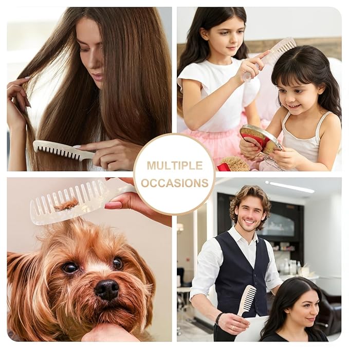 Large Wide Tooth Hair Comb, LADYAMZ [Tortoise Shell] Cellulose Acetate Round Tooth Comb for Straight/Curly Hair,Short/Long Hair Women Men or Kids, Easy Detangling Wet or Dry, Anti-static (White)