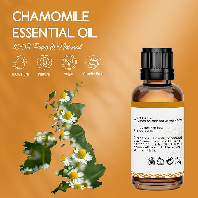 Chamomile Essential Oil, Pure Natural Chamomile Oil for Skin Body Hair Diffuser - 1 Oz