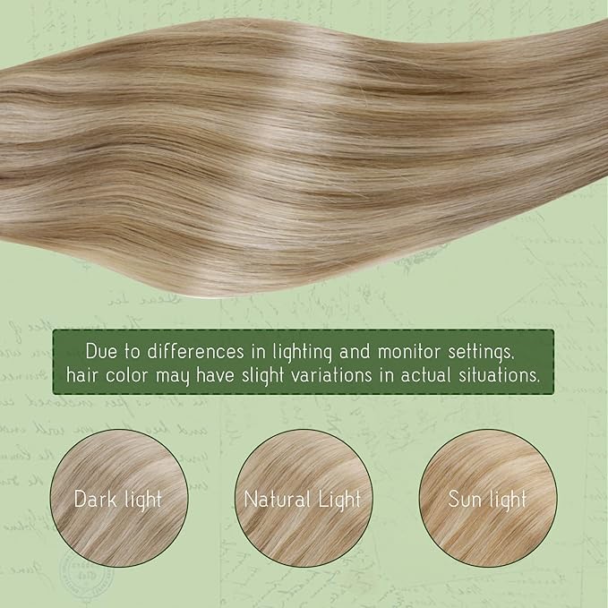 RUNATURE Real Hair Extensions Clip Ins Blonde, Long Clip in Hair Extensions 24 Inch, Remy Human Hair Clip in Extensions, Add Hair Volume, 135g 7pcs #16P22 Dark Ash Blonde Highlight Light Blonde
