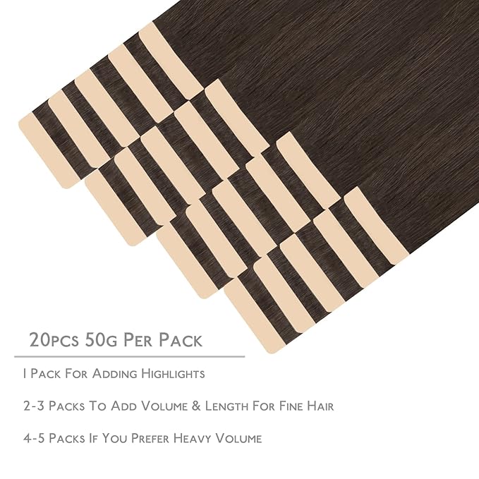 WENNALIFE Tape in Hair Extensions Human Hair, 20pcs 50g 24 inch Light Dark Brown Remy Hair Extensions Straight Human Hair Tape in Extensions Skin Weft Tape Extensions Human Hair