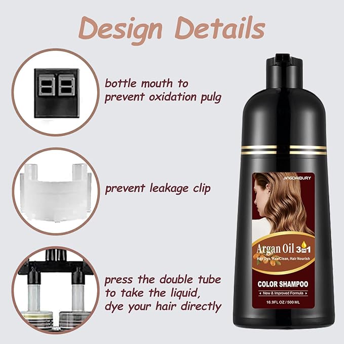 Argan Oil Grape Red Semi-Permanent Hair Color Shampoo, 3-in-1 Hair Dye, Easy to Use, 16.9 Fl Oz (Dark Wine Red)