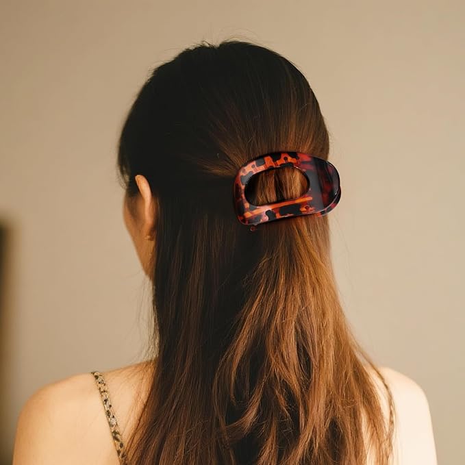 4 PCS Flat Hair Clips - Round Flat Claw Clips for Women and Girls - Strong Hold Grip French Hair Clips for Thick Thin Hair - Stylish Medium Classic Accessories Hair Barrettes (4PCS-Color-1)
