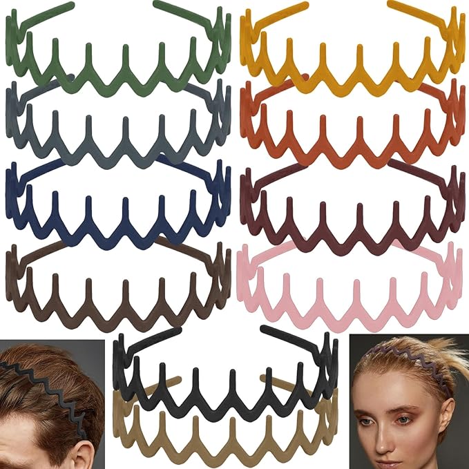 LAPOHI 10 PCS Non Slip Fashion Effortless Plastic Headbands with Teeth Comb Skinny Hair Bands for Women Men Teen Girls, Comb Teeth Morandi