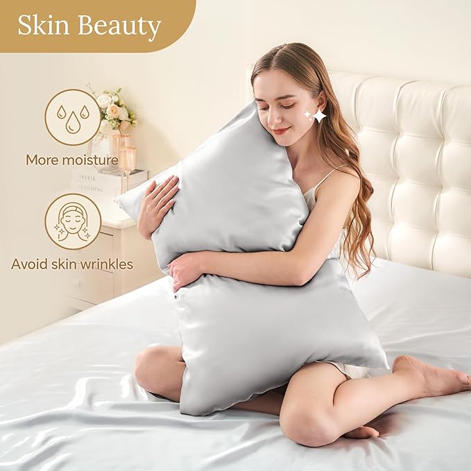 INFIIXSO Mulberry Silk Pillow Case King Size, Silk Pillowcase with Hidden Zipper 20"x36", Extraordinary Smooth and Soft Pillow Cases for Hair and Skin(Light Grey, 1 Pack)