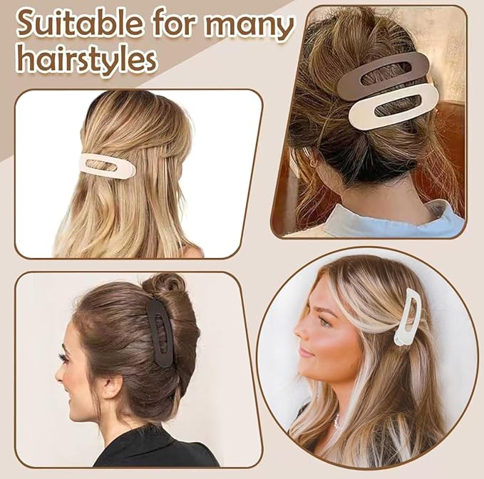 5 PCS Flat Hair Clips, Medium Lay Flat Claw Clips for Women Girls, Stylish Matte Non-slip Hair Claws for Thick Thin Hair(Tortoise)