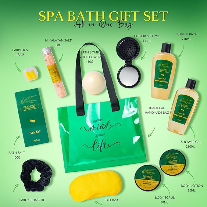 Self Care Gifts for Women - Inspirational Sport Gifts Set for Women with Large Canvas Bag,Eucalyptus & Mint Relaxation Spa Gift Baskets, Christmas Gifts for Girls 13pcs Unique Birthday Gifts