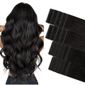 GOO GOO Invisi Edge Tape in Hair Extensions Human Hair, 1B Natural black 10pcs injected with 10pcs classical tape ins, 16inch 50g, Virgin Remy Hair, Natural Look