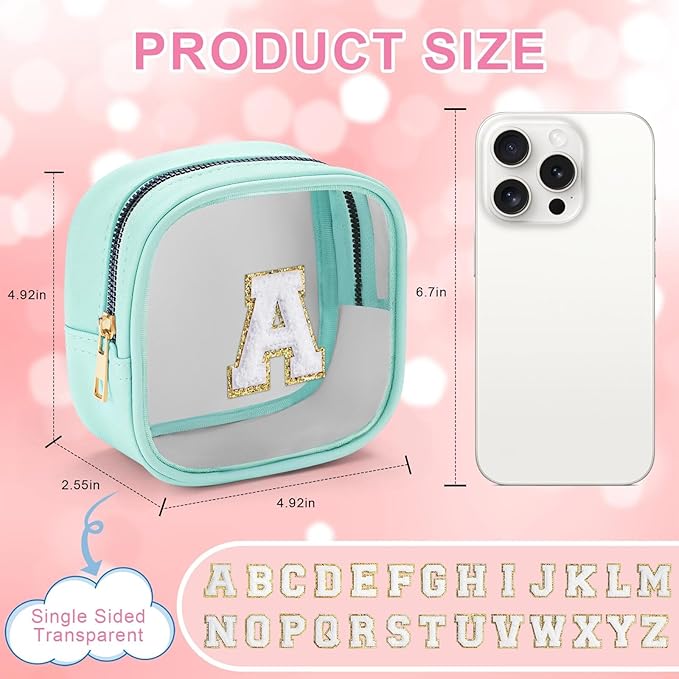 YOOLIFE Initial Make Up Bag Travel Toiletry Bag, Clear Makeup Bag Preppy Cosmetic Bags Organizer Travel Essentials Gifts for Women Teen Girlfriend Teacher Mom Birthday Mothers Day Gifts Mini Blue Y