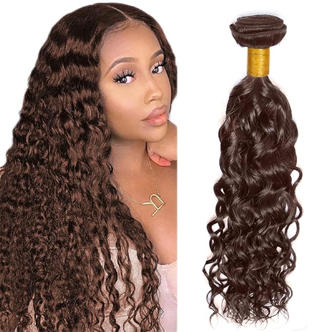 Brown Water Wave Bundles Human Hair Dark Brown Bundles Niegmeag Peruvian Virgin Remy Hair Single Bundle 26 Inch Double Weft Color 4 Wet and Wavy Bundle Hair Weave